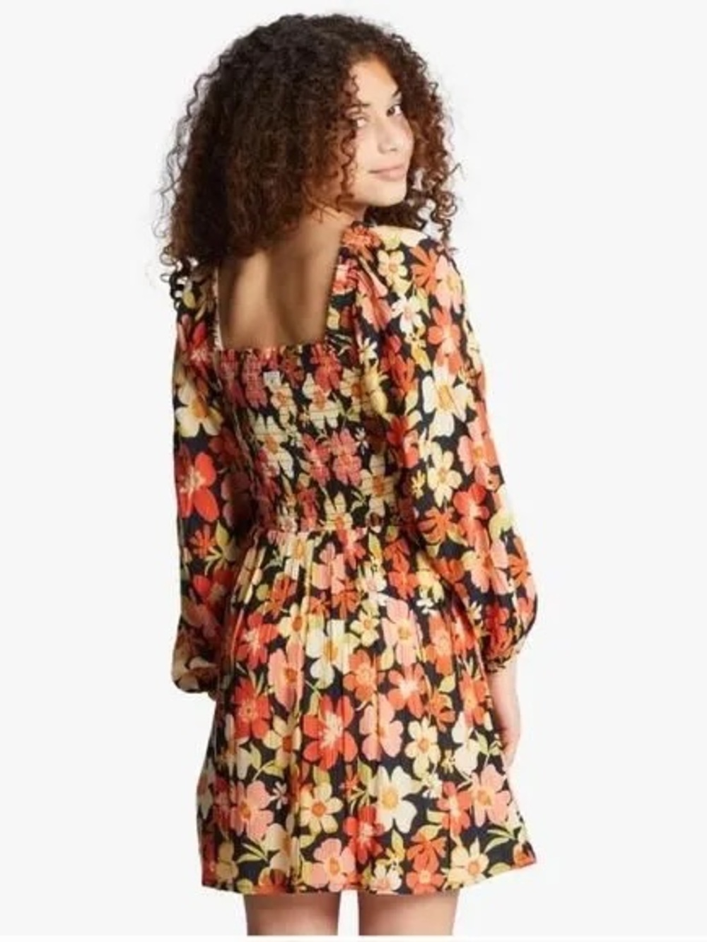 Billabong Floral Square-Neck Smocked Mini Dress